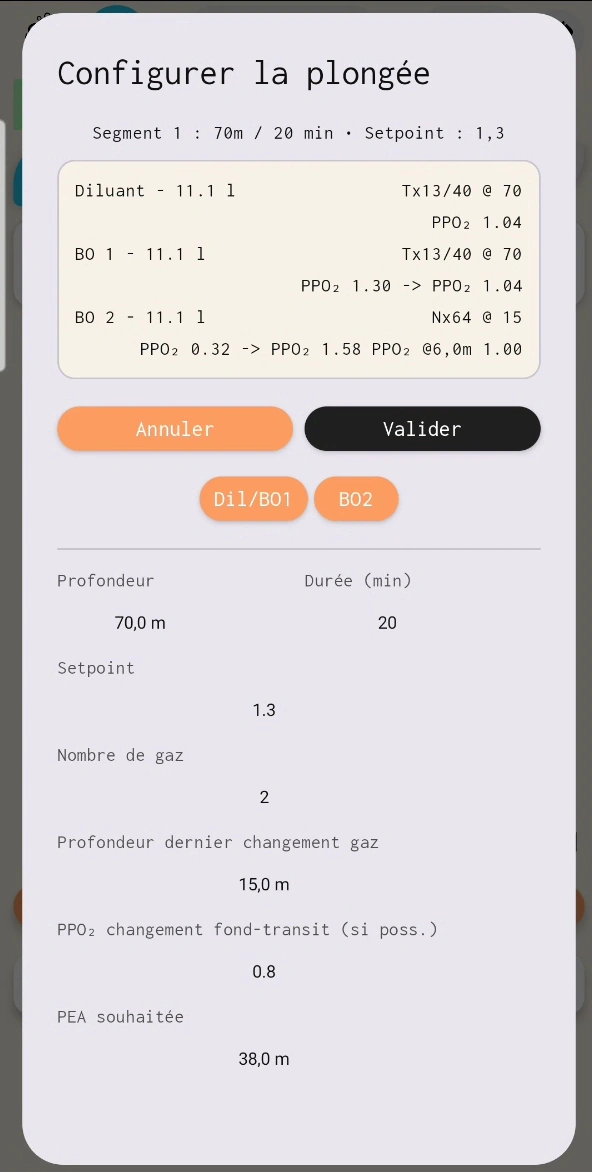 Étape 2 : le dialogue Configurer la plongée