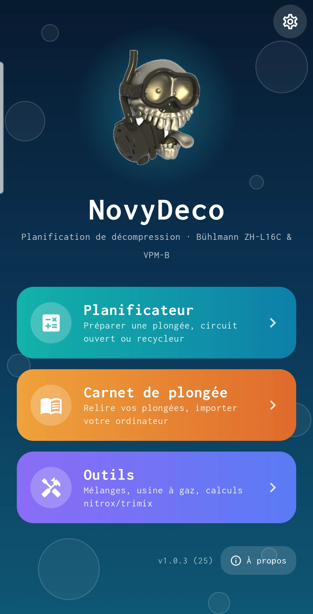 L'accueil de l'application